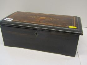 ANTIQUE TABLETOP MUSICAL BOX, rosewood marquetry case with 4 Airs, 11cm cylinder width