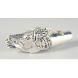 A SILVER PLATED HORSE WHISTLE, 6 cm.