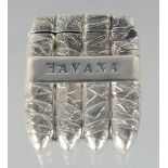 A SILVER HAVANA CIGAR VESTA CASE.