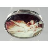 A SILVER AND ENAMEL NUDE PILL BOX, 3.5 cm.