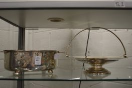 A plated dish and a plated swing handle pedestal dish.