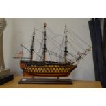 A model of a three masted galleon.