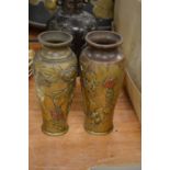 A pair of Japanese bronze and copper vases.