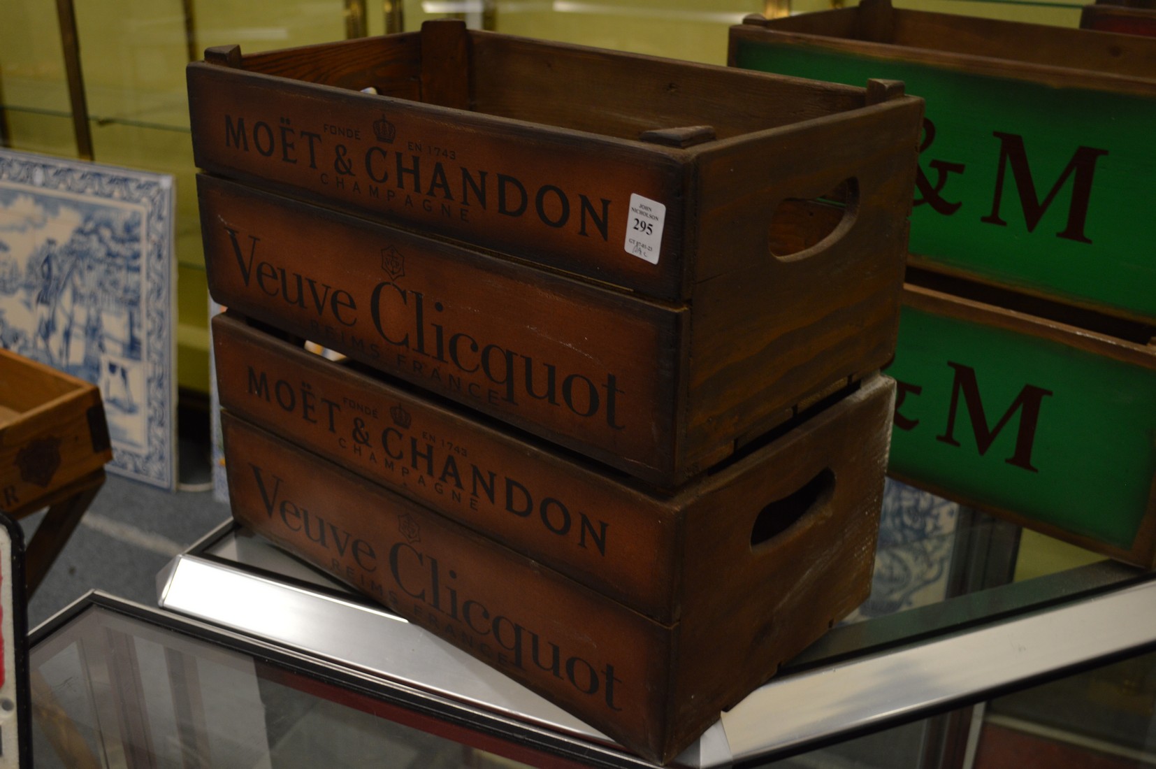 A pair of novelty wooden storage crates.