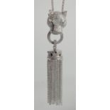 A GOOD SILVER PANTHER TASSEL NECKLACE.