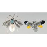 TWO SILVER BEE BROOCHES.