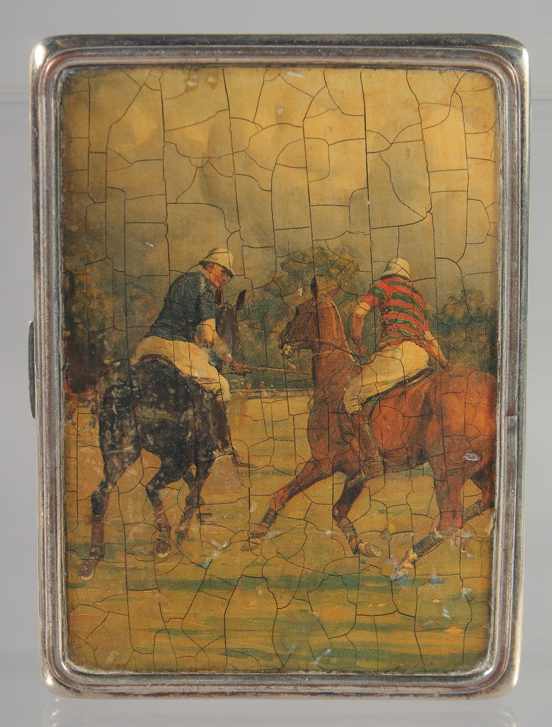 A SILVER CIGARETTE CASE, Chester 1934, the front and back decorated with scenes of a polo match, - Image 3 of 8