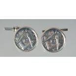 A PAIR OF SILVER MASONIC CUFFLINKS.