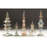 A COLLECTION OF FIVE GLASS PERFUME BOTTLES, (5).A/F