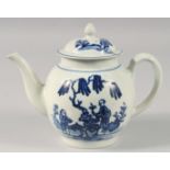 A WORCESTER BLUE AND WHITE TEA POT AND COVER.