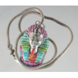 A SILVER EGYPTIAN OPAL, CORAL AND TURQUOISE NECKLACE.