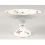 A HEREND CIRCULAR PEDESTAL CAKE STAND painted with flowers, No. 311 FAC. 8.5ins diameter.