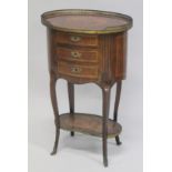 A GOOD 19TH CENTURY FRENCH KINGWOOD AND ROSEWOOD MARQUETRY INLAID PETIT COMMODE, the galleried
