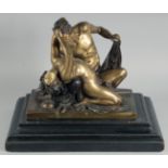 FROM A MODEL by JAMES PRADIER. A CLASSICAL BRONZE GROUP, SATYR AND NYMPH with tambourine and up-