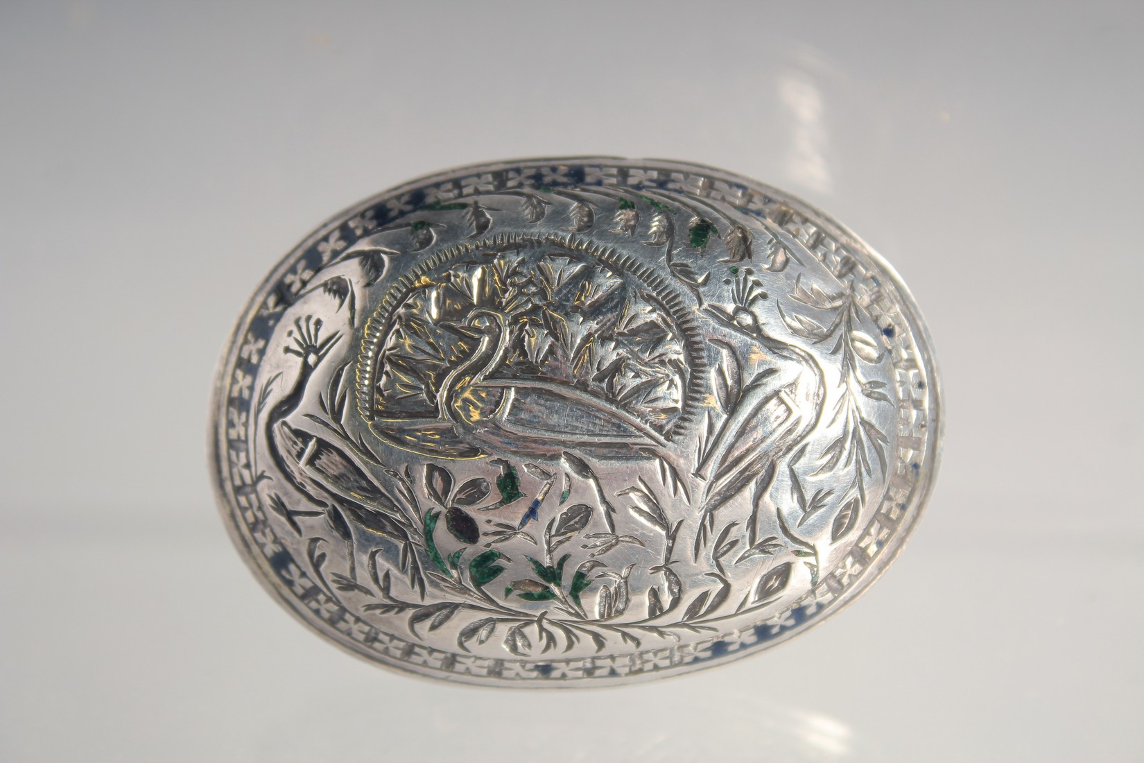 TWO 18TH/19TH CENTURY MUGHAL INDIAN LUCKNOW ENAMELLED SILVER SNUFF BOXES, 6cm wide and 3.5cm, (2). - Image 2 of 6
