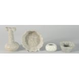 A COLLECTION OF FOUR CHINESE CRACKLE GLAZE ITEMS, comprising a small vase, a bowl, a brush wash