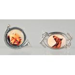 TWO SILVER FOX HUNTING BROOCHES, fox and horse.