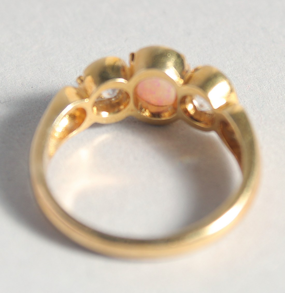 A SILVER 18ct. GOLD-PLATED OPAL AND CUBIC ZIRCONIA RING. - Image 3 of 3