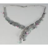 A GOOD SILVER SAPPHIRE, EMERALD AND RUBY PANTHER NECKLACE.