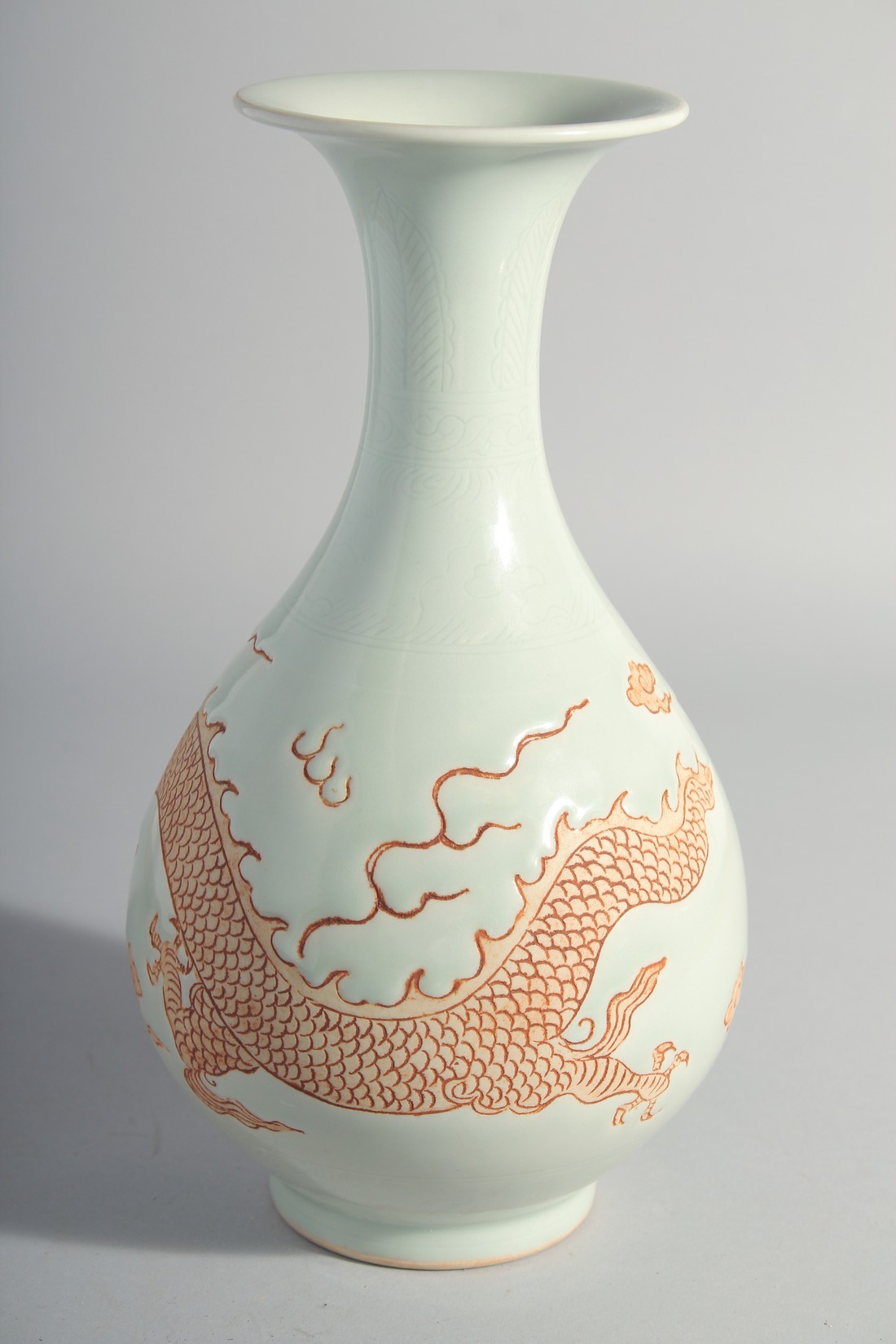 A CHINESE PART-GLAZE YUHUCHUN VASE, decorated with unglazed dragon. 27cm high. - Image 3 of 5