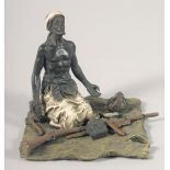 A VIENNA STYLE COLD PAINTED BRONZE GROUP, "Arab Soldier". 11 cm wide.