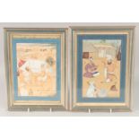 TWO FINE INDIAN MINIATURE PAINTINGS depicting musicians, inscribed, framed and glazed to front and