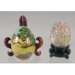 TWO CLOISONNE EGGS.