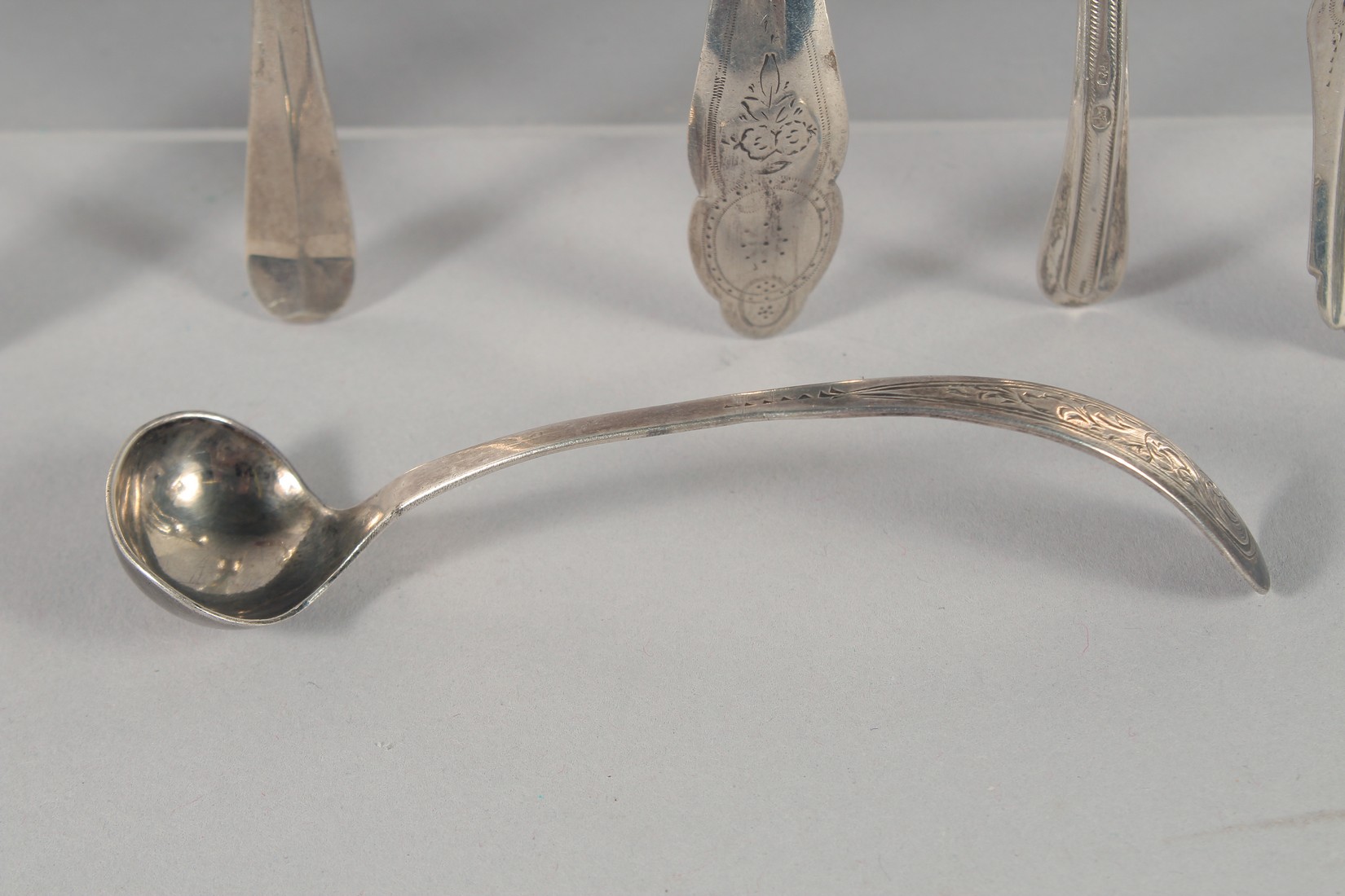 SIX SILVER CADDY AND MUSTARD SPOONS. - Image 7 of 7