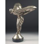 A SILVER-PLATED MODEL OF 'THE SPIRIT OF ECSTASY', on a marble base. 15.5" high