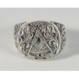 A SILVER MASONIC RING.