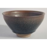 A JIZHOU KILN HARE'S FUR GLAZE POTTERY BOWL, carved mark to base, 12cm diameter.