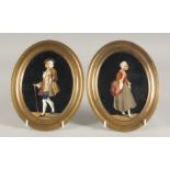 A SUPERB PAIR OF 19TH CENTURY ITALIAN PIETRA DURA OVAL PLAQUES of a lady and young man, set in