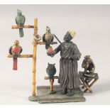 A VIENNA STYLE COLD PAINTED BRONZE GROUP, "The Parrot Seller". 17cm long