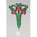 A SILVER ENAMEL ART DECO DESIGN BROOCH.