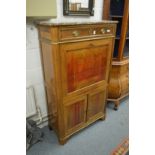 A 19TH CENTURY FRENCH MAHOGANY AND BRASS INLAID MARBLE TOP ESCRITOIRE.