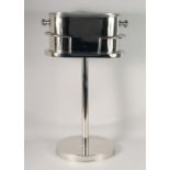 A PLATED OVAL WINE COOLER ON PEDESTAL STAND. 29" high