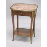 A 19TH CENTURY FRENCH KINGWOOD AND PARQUETRY TWO TIER OCCASIONAL TABLE, with a brass galleried