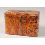 A REGENCY TWO DIVISION BLONDE TORTOISESHELL TEA CADDY. 6.75ins wide x 4.5ins high.