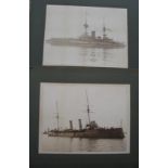 [NAVY PHOTOGRAPHS] 3 x mounted photos of battleships, captioned in white "H.M.S. Inflexible", "H.M.