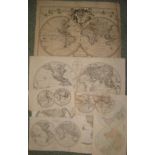 [MAPS] WORLD MAPS, 7 miscellaneous, incl. Russell's map of Cook's Travels (trimmed/backed), unframed