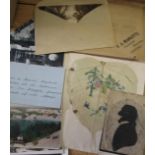 POSTCARDS, plus a 19th c. silhouette; a "Vine leaf from several hundred-year-old grape vine...