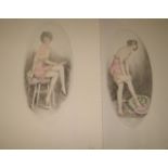 [EROTICA] 2 x Parisian School hand-col'd etchings, pencil signed, each 17.5 x 12.5 inches,