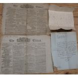 [AMERICANA etc.] "THE TIMES", Friday April 13th, 1792, 4 pp. (folds or fraying) with printed