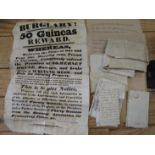 [SCANDAL in WALES] a burglary reward broadside dated 1830, Swansea; & a bundle of letters relating