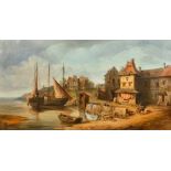 19th Century Continental School, a pair of oil on canvas scenes of figures mending nets in a coastal