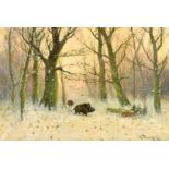 L. Steinfeld (20th Century) German School, two wild boar in a winter landscape, oil on canvas,