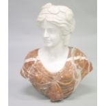 A good Italian carved two colour marble bust of a classical lady, 22" high, (56cm).