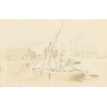 Circle of J.A.M. Whistler, 'The Creek Chelsea 1863', pencil and monochrome watercolour, inscribed