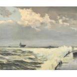 John Noble, 'Destroyer Escort', Navy ships at sea, oil on board, signed, Society of Marine Artists