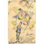 Arturo Peyrot (1908-1993) Spanish, balloon seller, watercolour possibly over a print base, signed,